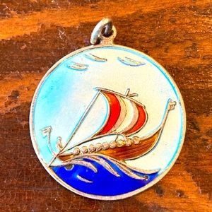Rare Norwegian Einar Modahl Viking Ship Enamel Sterling Silver Pendant